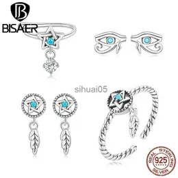 Stud BISAER 925 Sterling Silber Pentagramm Ohr Manschetten Horus Auge Ohrringe Für Frauen Party Original Design Edlen Schmuck YQ231026