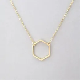 1 Simple Hollow Line Hexagon charm pendant necklace Cut Out Open Polygon lucky Geometric quadrilateral woman mother men's fam233P