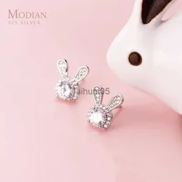 Stud Modian Sparling AAA Zircon Cute Rabbit Earring for Women Sterling Silver 925 Animal Ear Studs Wedding Present Fina smycken YQ231026