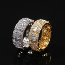 Mężczyźni lodowani 360 Eternity 8 mm 10 mm Trapezoid Square Kamienie Bling Pierścienie Mikro Pave Cubic Zirconia Symulowane diamenty Hiphop Ring199i