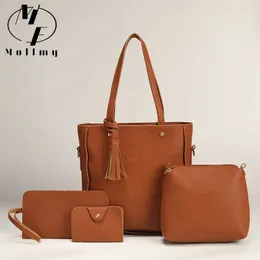 Akşam çantaları 4pcsset crossbody omuz çantası yüksek kapasiteli desen PU deri cüzdan çantası bayanlar kadınlar için kızlar 231026