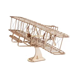 Flygplan Modle Wood Model Aircraft Set Wood Puzzle DIY Wright Flyer Model Airplanes Set for Children Adult Woodcraft Set to Build Gift 231026