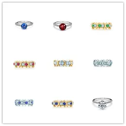 T classic designer Wedding Rings for Women fine Process 925 Sterling Silver 18k gold-plated Ring with Red green blue diamond finger Jewelry wholesale