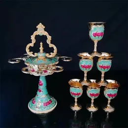 Decorative Objects Figurines Rare Old European style high-grade single-layer gold-green wine cup holder a set of red rose wine glass with golden edge 231025