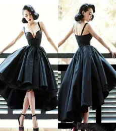 Vintage Black 2023 Prom Dresses Straps High Low Ruched Custom Made A Line Satin Tulle Evening Party Gowns Vestidos Plus Size