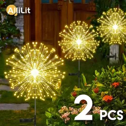 Garden Decorations Allilit 2st LED Solar Fireworks Ljus Vattentät utomhus Dandelion Flash String Fairy For Landscape Lawn Decor 231026