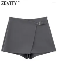 شورتات المرأة Zevity 2023 Women Fashion Belt Design Mini Skirt Mini Skirt Lady Side Zipper Chic Pantalone Cortos Qun5454