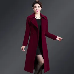 Women's Wool Blend Woolen Coat Autumn Winter Jacket Elegant Long Female Blends High Quality Abrigos Mujer 231026