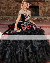 Charro Quinceanera Elbiseler Mor Emoridery Dantel Meksika Vestidos De 15 Anos Princecss Doğum Günü Partisi önlükleri