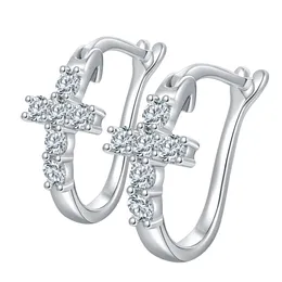 Bezaubernde Ohrringe für Männer und Frauen, die den Diamanttest bestanden haben, glitzernde runde Mossanit-Kreuz-Ohrringe mit Haken, schönes Geschenk für Freunde