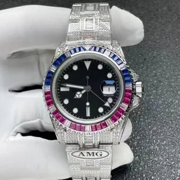 11 estilos masculino relógio gelado relógios de luxo CZ diamantes relógios ETA3135 / 3186 automático redgreen moldura de diamante agulhas luminosas vidro de safira à prova d'água