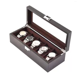 Titta på lådor 5 rutnät Lyxig träklocka smycken Display Case Holder Organizer för avancerade herr- och kvinnors gåvor