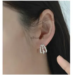 Stud Fashion 925 Sterling Silver C Shape Irregular Hammered 3 Layers Ear Hoops Small Huggie Earrings Simple Handcraft YQ231026