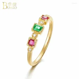 With Side Stones BOAKO Luxury Red Green Stone Crystal Rings For Women Gold Color Cubic Zircon Ring Fashion Bijoux Statement Jewelry Finger