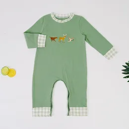 Strampler Ankommen Overall Baby Jungen Kleidung Kleinkind Strampler Tier Stickerei Outfits Langarm Hosen Bodysuit Für 0-3T Babi Jungen 231025