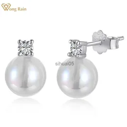 Stud Wong Rain Classic 925 Sterling Silver Pearl High Carbon Diamond Gemstone Ear Studs Earrings for Women Fine Jewelry Wholesale YQ231026
