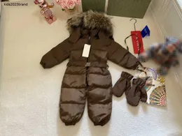 Nieuwe ganzendons bodysuit voor kinderen Warme bontkraag baby jumpsuits Maat 75-105 Comfortabel gevoel kruippakje Oct10