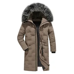 Men S Down Parkas Long Jacket Men Winter Fashion Thick Warm Coat Fur Collar White Duck Coatsカジュアルフード付き風プルーフ231026