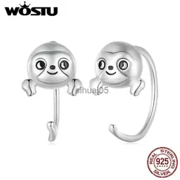Stud WOSTU Real 925 Sterling Silver Cute Sloth Animal Earrings For Women Playful Girl Ear Clips Birthday Jewelry Gift Pendientes YQ231026