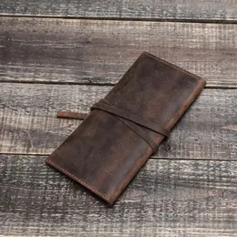 Kalem Çantaları 1 PC El yapımı Cowhide Deri Kalem Çantası Retro Vintage Rulo Kılıf Ofisi Okul Kırtasiye Malzemeleri 231025