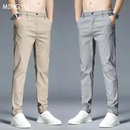 Men's Pants Autumn Winter Casual Pants Men Thick Stretch Slim Fit Elastic Waist Cotton Business Classic Korean Trousers Male Khaki Gray 38 231026