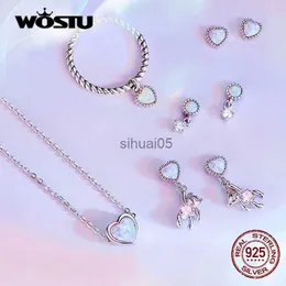 Stud Wostu 925 perle rotonde in argento sterling opal love Heart orso orecchini per le fibbie per donne feste di moda regalo E1385 YQ231026