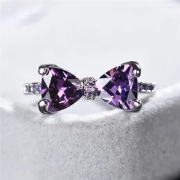 Wedding Rings Purple Zircon Bow Ring Sweet Design Alloy Trendy Jewelry Accessories Engagement Party Birthday Gifts For Women