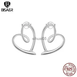 Stud BISAER 925 sterling zilver eenvoudig hart oorbellen verguld platina oorclip voor OL vrouw bruiloft fijne sieraden EFE871 YQ231026