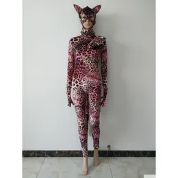 Catsuit Costumes Red Tiger Halloween Cosplay Costume Fancy Jumpsuit fl Bodysuit For Kids Adts kan avtagbar maskhandskar Fot Drop de Dhyiu