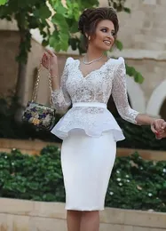 Vestidos de mãe plus size mãe da noiva zíper personalizado novo formal em linha reta 3/4 manga longa branco renda apliques cetim na altura do joelho