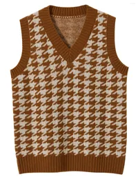 Coletes femininas longming colete merino lã suéter xadrez v-pescoço top 2023 outono inverno sem mangas pulôver de malha roupas femininas
