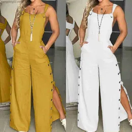 Women's Jumpsuits Rompers Button Overalls for Women Summer Jumpsuit Solid Casual Openings Button Wide Leg Suspender Pants Overalls with Pockets T231026
