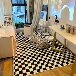 Tapete retro xadrez tapetes para o quarto decoração de casa macio macio pelúcia tapete sala estar decoração tapete treliça lounge 231025