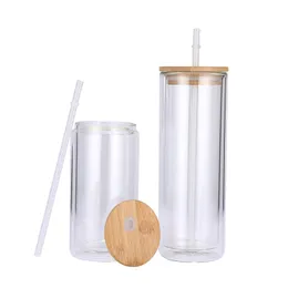 16oz sublimation Snowglobe glassware cup cups water tumbler clear iced coffee mug double wall beer can Storage glass Jar with lid straw