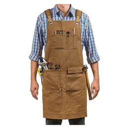 Aprons Thickened Canvas Denim Woodworking Antifouling Barista Kitchen Restaurant Barber Durable Pocket Apron Wholesale Custom 231026