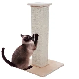 카펫베이스가있는 실내 고양이 긁힘 기둥 -27 75 인치 베이지 sisal Burlap Fabric by