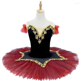 Sahne Giyim Profesyonel Bale Tutu Kırmızı Paquita Krep Swan Gölü Balerin Kostümleri Dans Kostüm Figür Bozma Elbise Kız