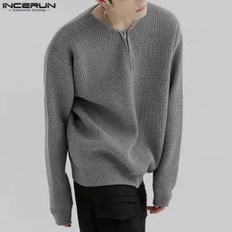 Erkek Sweaters Kore tarzı gündelik basit stil üstleri Incerun Erkekler Sıradan All-Match Sweater Moda Partisi Katı Yarı Zip Pullovers S-5XL 231118