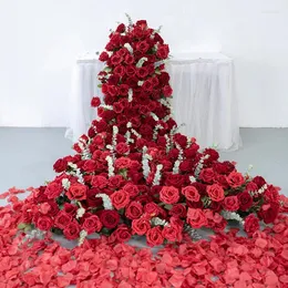装飾的な花赤い人工シミュレーション滝の花のトレイルアートイベントセレブレーションウェディングバックドロップ装飾花壁パーティーの小道具