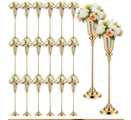 10 Stück goldene Blumenvase als Herzstück für Hochzeiten, dekorative Tischplatte aus Metall, Trompeten-Blumenständer für den Weihnachtsempfang, Anniversa