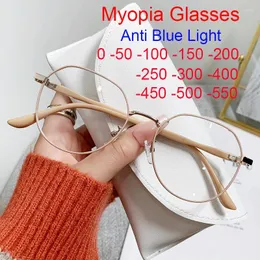 Güneş Gözlüğü Ultralight Metal Meydanı Miyopya Anti Mavi Hafif Bilgisayar Gözlükleri Kadın Polygon Zarif Küçük Çerçeve Mezuniyet Gözlükleri -2