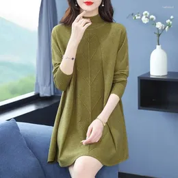 Kvinnors tröjor 6xl stor storlek tröja pullover stickkläder lös fast färg topp all-match koreansk lång stickad kvinnlig jumper full