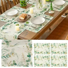 Masa peçete yaz koşucusu ve placemats yeşil yapraklar bahar atmosfer keten tabloları 13x72 12x18