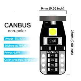 자동차 10 PCS T10 W5W LED Bulbcanbus 12V 7000K 화이트 신호 라이트 카 내부 돔지도 읽기 트렁크 웨지 측면 번호판 램프