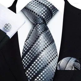 Bow Ties Classic Mens Necktie Black Silver Ploral Paisley Paisley Square Cufflink Set Suit Guit Wedding Business Gift for Men