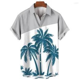 Camisas casuais masculinas verão camisa havaiana coco árvore 3d impresso manga curta único breasted roupas masculinas homem