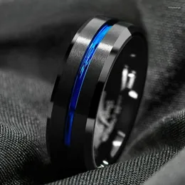 Wedding Rings Men's Engagement Stainless Steel Ring 8MM Double Bevel Blue Room Fashion High Quality Charm Jewelry Accessories Gift