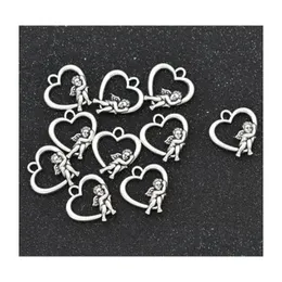 Charms 100 Pz / lotto Argento Antico Placcato Ali d'angelo Cupido Amore Cuore Braccialetti con ciondolo Collana Creazione di gioielli Fai da te 20X18Mm Drop De Dhbkx