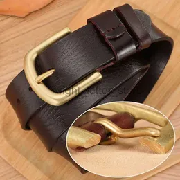 Belts Top Quality Solid Pure Cow Skin Mens Retro Cowhide Leather Brass Pin Buckle Metal Belt for Men 105-130cm YQ231026