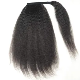 Grampo de cabelo de cauda reta e crespo sintético para mulheres envoltório em torno de pasta mágica preto afro cauda 18 "22" 231025